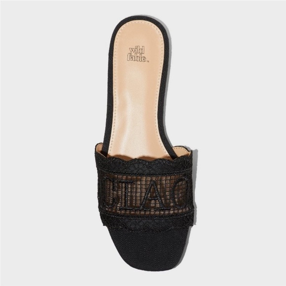 Josephina Lace Flat Sandals - Wild Fable Black Slip On, Memory Foam, Open Toe - Picture 3 of 9